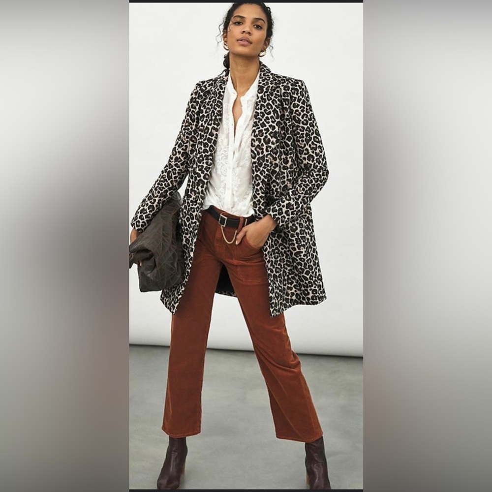 Anthropologie Leopard Jacket Longline Gianna Coat